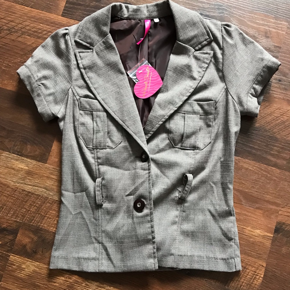 Marled light brown short sleeve blazer